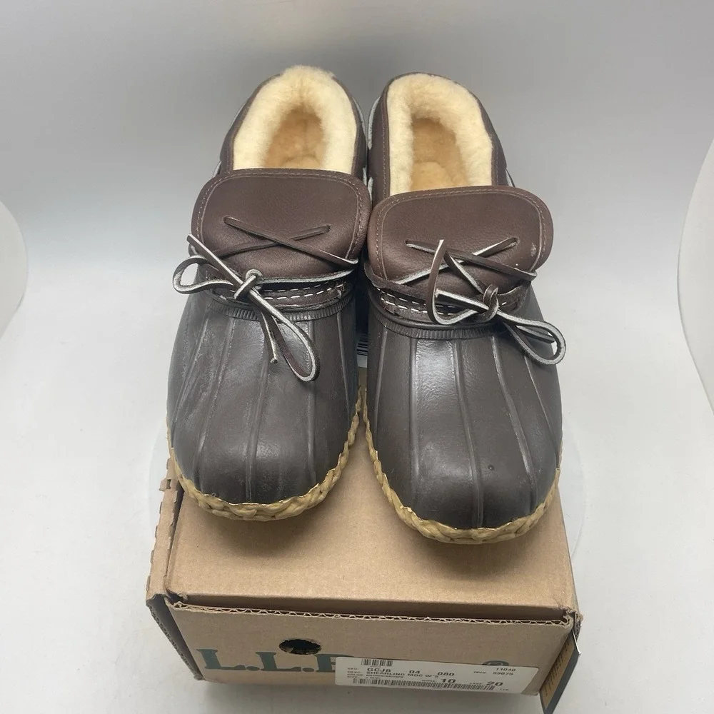 LL Bean Bean Boots Womens 8 M Brown Shearling Low Leather Duck Boot Waterproof